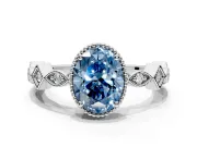 Milgrain Bezel Engagement Ring Setting for Fancy Blue Oval Center with Marquise Stations and Bezel Head in White Gold