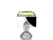 Vintage Station Engagement Ring Setting for Fancy Yellow Princess Cut Center with Accents and Prong Head in White Gold