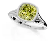 Solitaire Engagement Ring Setting for Fancy Yellow Cushion Cut Center with V Split Shank and Bezel Head in Sterling Silver