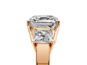 3 Stone Engagement Ring Setting for Asscher Cut Center with Matching Side Accents and Prong Head in Rose Gold