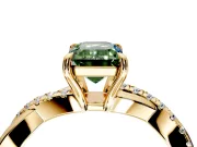 Crossover Engagement Ring Setting for Fancy Green Emerald Cut Center with Pave and Plain Strands and Prong Head in Yellow Gold