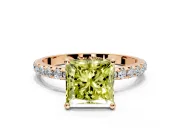 Solitaire Engagement Ring Setting for Fancy Yellow Princess Cut Center with Micro Pave Band and Prong Head in Rose Gold