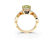 Halo Engagement Ring Setting for Fancy Yellow Princess Cut Center with Pave Infinity Twist Band and Prong Head in Yellow Gold