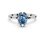 Solitaire Engagement Ring Setting for Fancy Blue Pear-Shaped Center with Fine Wire Band and Prong Head in Sterling Silver