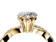 Solitaire Engagement Ring Setting for Heart-Shaped Center with Half-Pave Crossover Band and Prong Head in Yellow Gold