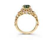 Solitaire Engagement Ring Setting for Fancy Green Round Cut Center with Filigree Band and Prong Head in Yellow Gold