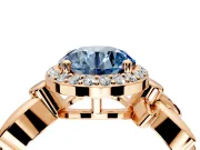 Halo Engagement Ring Setting for Fancy Blue Round Cut Center with Floral Band and Prong Head in Rose Gold