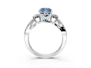 3 Stone Engagement Ring Setting for Fancy Blue Cushion Cut Center with Pave Split Shank and Prong Head in Sterling Silver