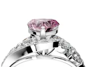 Halo Engagement Ring Setting for Fancy Pink Heart-Shaped Center with Marquise and Pave Bypass Band and Prong Head in Sterling Silver