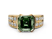 Bezel Engagement Ring Setting for Fancy Green Asscher Cut Center with Wide Channel-Set Band and Bezel Head in Yellow Gold