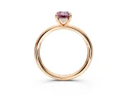 Hidden Halo Engagement Ring Setting for Fancy Pink Emerald Cut Center with Thin Rounded Band and Prong Head in Rose Gold