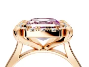 Single Halo Engagement Ring Setting for Fancy Pink Asscher Cut Center with Corner Claws, Plain Band and Prong Head in Rose Gold