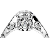 Cathedral Engagement Ring Setting for Oval Center with Antique-Style Pave Band and Prong Head in Platinum