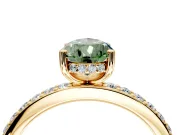 Solitaire Engagement Ring Setting for Fancy Green Pear-Shaped Center with Fine Pave Band and Prong Head in Yellow Gold