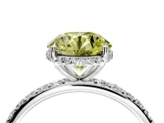 Hidden Halo Engagement Ring Setting for Fancy Yellow Round Cut Center with Pave Band and Prong Head in White Gold