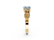Leaf Engagement Ring Setting for Fancy Blue Asscher Cut Center with Milgrain Accent Band and Prong Head in Yellow Gold
