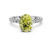 Solitaire Engagement Ring Setting for Fancy Yellow Oval Center with Shared-Prong Accents and Prong Head in Platinum