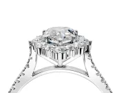Halo Engagement Ring Setting for Pear-Shaped Center with Single-Row Pave, Open Basket and Prong Head in Platinum