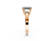 3 Stone Engagement Ring Setting for Emerald Cut Center with Matching Side Accents and Prong Head in Rose Gold