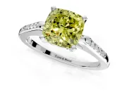 Solitaire Engagement Ring Setting for Fancy Yellow Cushion Cut Center with Channel Accents and Prong Head in Platinum