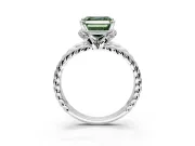 Halo Engagement Ring Setting for Fancy Green Asscher Cut Center with Rope Twist Split Shank and Prong Head in Sterling Silver