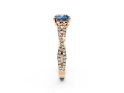 Solitaire Engagement Ring Setting for Fancy Blue Cushion Cut Center with Twisted Pave Split Shank and Prong Head in Rose Gold