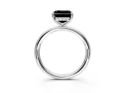 Hidden Halo Engagement Ring Setting for Fancy Black Asscher Cut Center with Thin Rounded Band and Prong Head in White Gold
