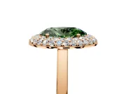 Halo Engagement Ring Setting for Fancy Green Oval Center with Plain Tapered Band and Prong Head in Rose Gold