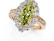 Halo Engagement Ring Setting for Fancy Yellow Marquise Center with Milgrain Channel Band and Prong Head in Rose Gold