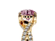 Solitaire Engagement Ring Setting for Fancy Pink Round Cut Center with Narrow Twist Pave Band and Prong Head in Yellow Gold