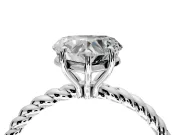 Solitaire Engagement Ring Setting for Heart-Shaped Center with Plain Twisted Rope Band and Prong Head in White Gold