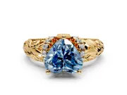 Solitaire Engagement Ring Setting for Fancy Blue Heart-Shaped Center with Filigree Accent Basket and Prong Head in Yellow Gold