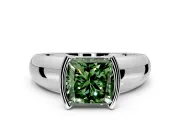 Tension Engagement Ring Setting for Fancy Green Princess Cut Center with Wide Flat Band and Tension Head in Sterling Silver