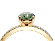 Solitaire Engagement Ring Setting for Fancy Green Pear-Shaped Center with Round Cut Pave Band and Prong Head in Yellow Gold