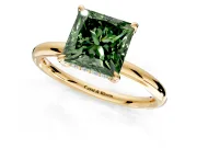Hidden Halo Engagement Ring Setting for Fancy Green Princess Cut Center with Thin Rounded Band and Prong Head in Yellow Gold
