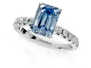 Solitaire Engagement Ring Setting for Fancy Blue Emerald Cut Center with Large Accents and Prong Head in Platinum
