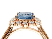 Milgrain Halo Engagement Ring Setting for Fancy Blue Princess Cut Center with Bezel Point Accents and Prong Head in Rose Gold