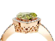 Halo Engagement Ring Setting for Fancy Yellow Heart-Shaped Center with Heart-Shaped Openwork, Pave Band and Prong Head in Rose Gold