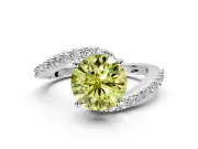 Solitaire Engagement Ring Setting for Fancy Yellow Round Cut Center with Pave Bypass Swirl Band and Prong Head in Platinum