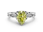 Solitaire Engagement Ring Setting for Fancy Yellow Pear-Shaped Center with Marquise and Bezel Accents and Prong Head in Sterling Silver
