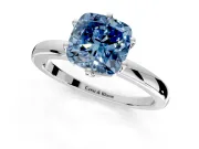 Solitaire Engagement Ring Setting for Fancy Blue Cushion Cut Center with Plain Band and Tulip Prong Head in White Gold