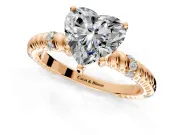 Rope Engagement Ring Setting for Heart-Shaped Center with Accent Shoulders and Prong Head in Rose Gold