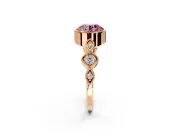 Vintage Station Engagement Ring Setting for Fancy Pink Round Cut Center with Accents and Prong Head in Rose Gold