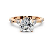 Solitaire Engagement Ring Setting for Heart-Shaped Center with Bezel Station Band and Prong Head in Rose Gold