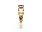 Halo Engagement Ring Setting for Fancy Pink Asscher Cut Center with Rope Twist Split Shank and Prong Head in Yellow Gold