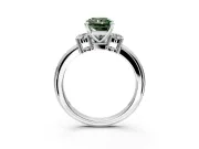3 Stone Engagement Ring Setting for Fancy Green Radiant Cut Center with Wide Plain Band and Prong Head in Platinum