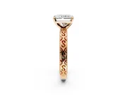 Solitaire Engagement Ring Setting for Radiant Cut Center with Scrollwork Band and Prong Head in Rose Gold