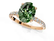 Solitaire Engagement Ring Setting for Fancy Green Oval Center with Pave Accents and Prong Head in Rose Gold