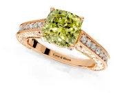Solitaire Engagement Ring Setting for Fancy Yellow Cushion Cut Center with Engraved Pave Band and Prong Head in Rose Gold