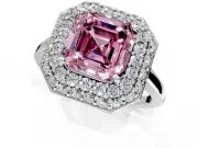 Halo Engagement Ring Setting for Fancy Pink Asscher Cut Center with Plain Tapered Band and Prong Head in White Gold